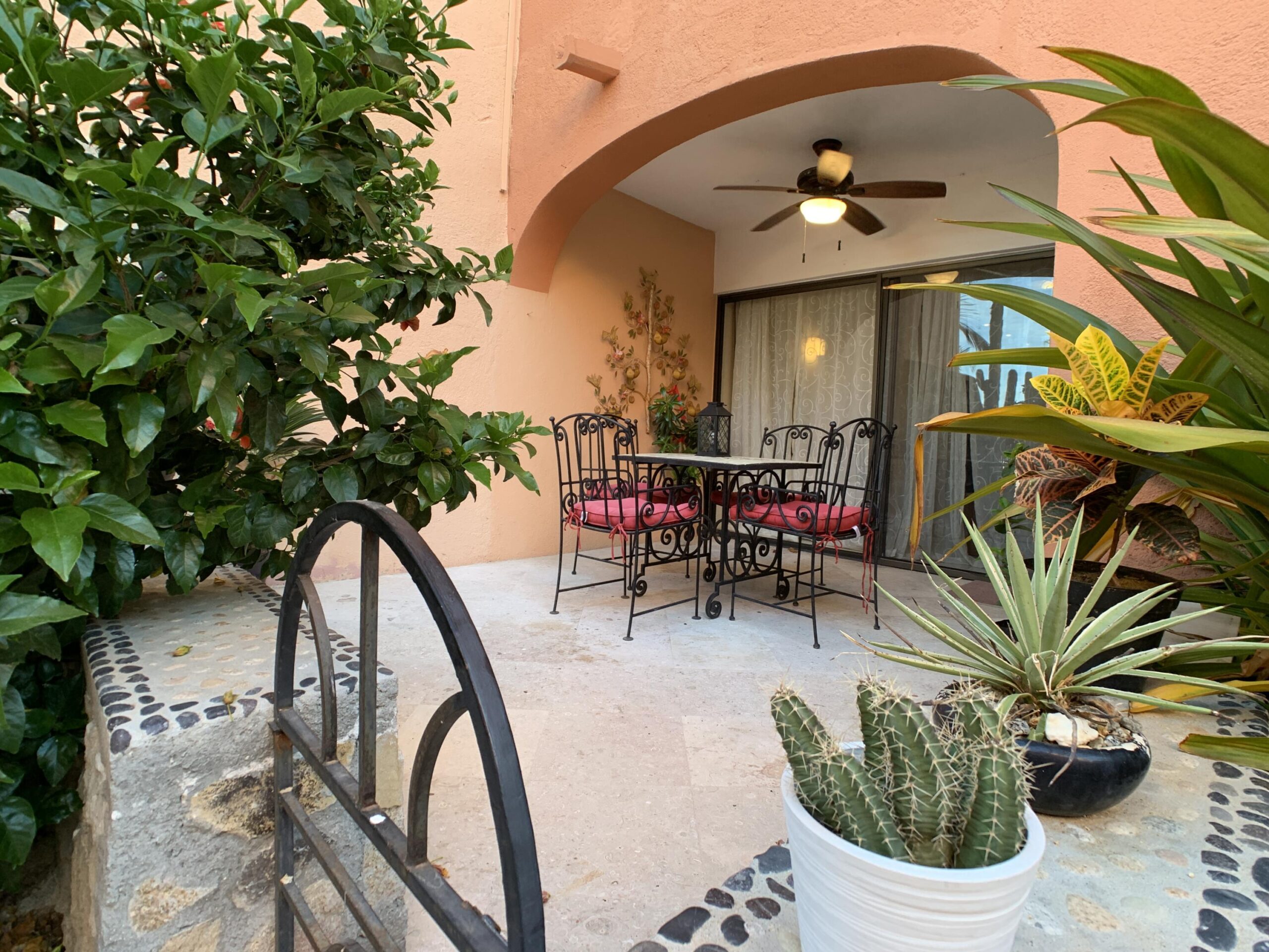 Los Cabos Plaza Calafia Plaza Calafia Condos...This exceptional property situated in the desirable area of Cabo Bello community in the Corridor of Cabo San Lucas. Walk to the beach! Ideally located just steps from Cabo Bello Cove Beach, one of the few swimmable beaches in the area and also perfect for snorkeling.The Gardens at Calafia Condominiums are truly authentic as they preserve Baja´s endemic vegetation while blending it with vibrant colorful flowers, creating a uniquely attractive landscape. This a ground floor Condo with an expansive terrace, two bedrooms and two full bathrooms, living room, large and equipped kitchen.The amenities within the complex are designed to be truly enjoyed by its residents; it consists of two pools, the family - friendly pool is perfect for both children and adults and another exclusive for adults. one large Jacuzzi, outdoor BBQ areas with grills create the perfect atmosphere for unforgettable gatherings with friends and family.Plaza Calafia / Cabo Bello, ensures 24/7 security, and proximity to Cabo San Lucas Marina, dining, shopping, and beach activities. – Cabo Bello, Cabo Corridor, BS
