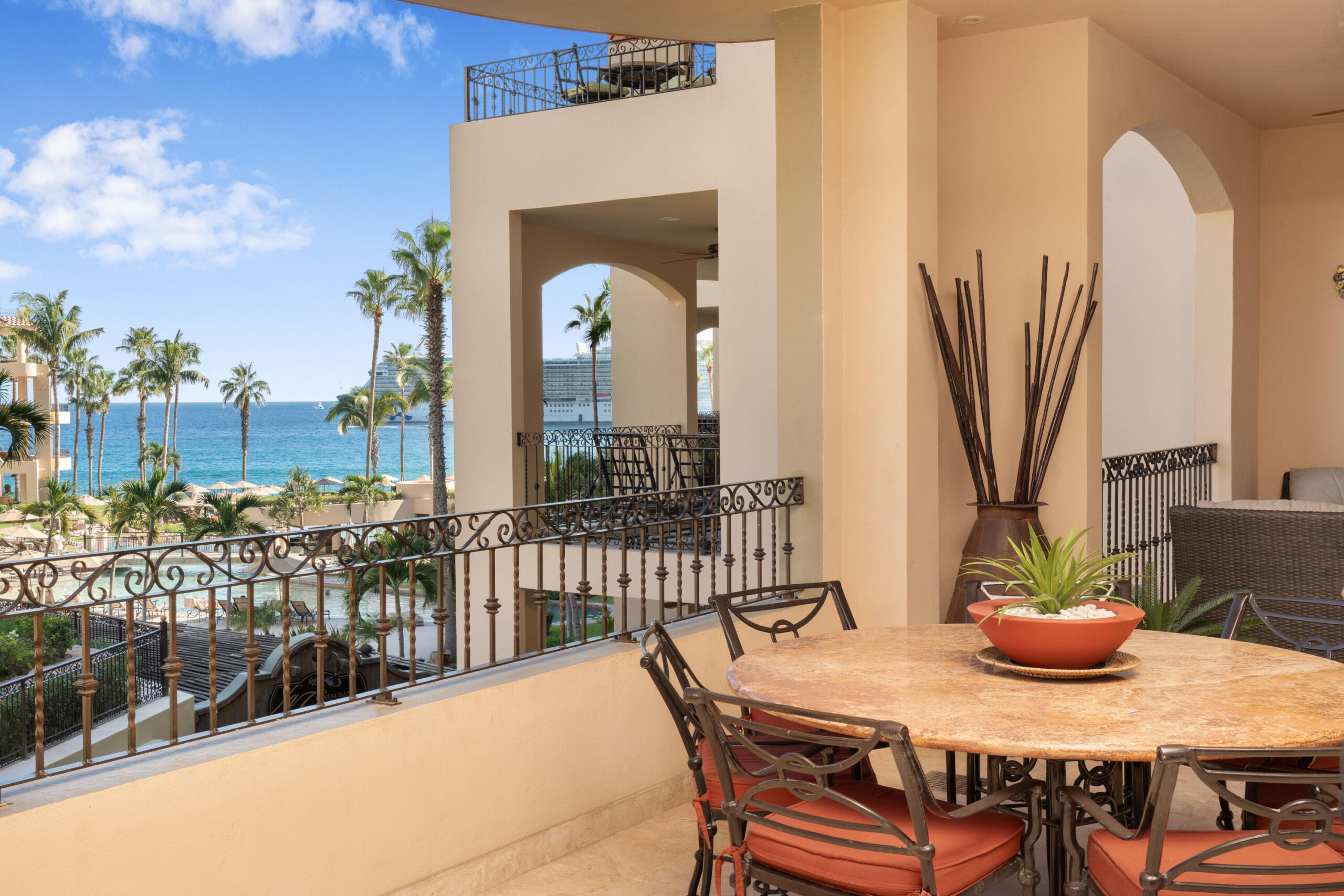 Los Cabos Brisas Del Tezal Ready for delivery! Brisas del Tezal Penthouse featuring 2 bedrooms and 2 1/2 bathrooms in an exclusive low-density community of 36 units across two 4-story elevator buildings. Located minutes from Medano Beach and downtown Cabo. Showcases excellent construction quality and craftsmanship from the developer, including parota wood carpentry and a large, solid front door. Features large-format tile flooring throughout, spacious balcony, granite countertops and backsplash in the kitchen, bathrooms with marble showers to the ceiling, wall-to-wall closets, and a laundry room with space for side-by-side washer and dryer and storage. Equipped with 1-ton A/C mini-splits in each bedroom and two in the living area.Private rooftop terrace with interior access, pergola, jacuzzi for 6 sink with storage, half bath, and lighting. Enjoy panoramic ocean, El Arco, mountain, sunset, and city for sale